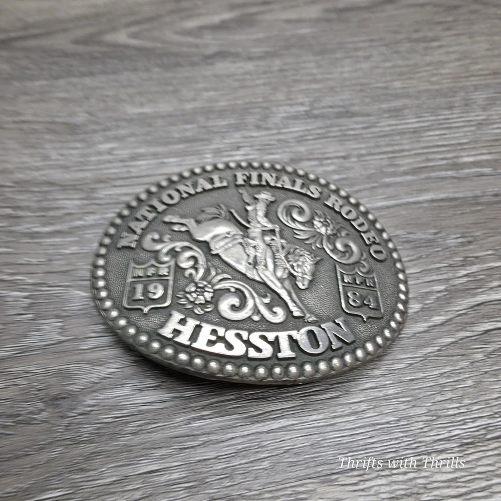 Vintage 1984 National Finals Rodeo Western Belt Buckle -  Fred Fellows - Hesston